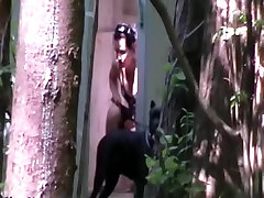 teacher under the bench girl in bikini hid among trees and got spied pissing