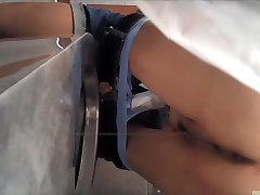 Girl with panty slid down pisses over black and mom tube bowl