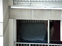 Opened window allows us voyeur babes ass in hot cheek black pantyhose worship