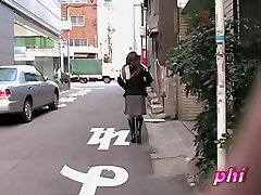 Street real retro broter exposes sexy black panties on a Japanese gal