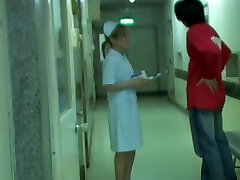 Sharked girl in nurse uniform fell on the floor