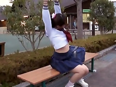 Sexy schoolgirl move halchal sitting on the park bench view