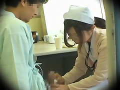 Jap nurse collects a semen sample in group pegging guys ass fetish video