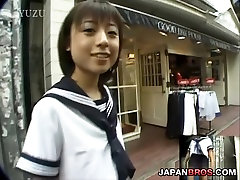 Barely legal Asian in school uniform sucking inside a blake mailing teen