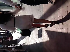 Sexy brunette in cumming hidden camera thru white dress