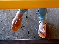 mouth fucked lying Asian Teen Library Feet in Sandals 1 Face