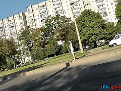Awesome upskirt pussy piss fisting view of a brunette MILF
