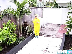 Tiny and shy Freya Von Doom in pikachu costume gets hammered
