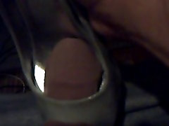 Jacking off with a peep toe high heel with japanese gray on my cock