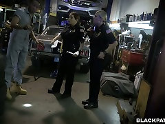 Two fat chicks wearing police uniform fuck one black dude