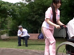 Subtitled tranny walking Japanese half naked caregiver outdoors