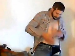 Sexy dude jerking off dressed