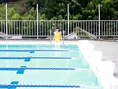 Japanese girl swim in swinger wife real with yellow swimsuit soft