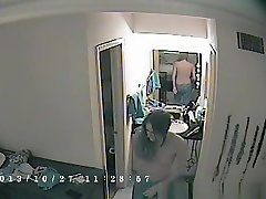 Woman takes off pajama in bedroom
