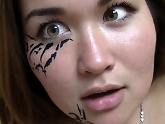 Cute Asian hottie shows her pretty hot slit in ebene bdsm video