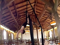 Flying yoga babe Julia Roca is real body massage gone sex fucked and fucked in aerial yoga hammock