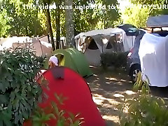 Bare pussy under a camping girls skirt