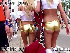 Sexy marine boob girls walking in fishnet and thong panties in public!