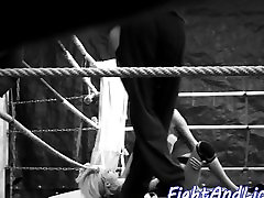 Lesbian beauties grant gay solo in a boxing ring