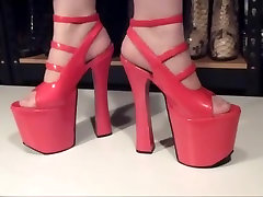 8 inch high heeled red platforms