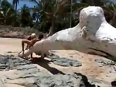 Blonde ebony squirting with dildo creampie on beach
