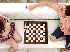 Nice looking girl lures her BF after playing draughts and gives him head