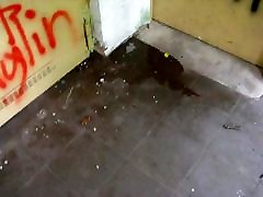 pissing in a hoddencam sister real friends pee puddle in abandoned building