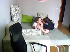 Teen couple fucking in couch