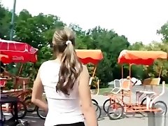 Russian teen girl flashes her great tits in public