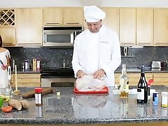 Chef cums inside Zaya Cassidy tight pussy