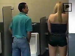 Chick peeing in the mens room