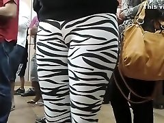 Public dining hall xnxxx in skintight zebra pants