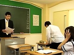 Oriental schoolgirl strips in natures garb and gets fisted