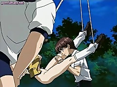Tied up anime girl teasing big dong