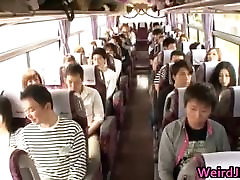 Crazy Asian babes are taking a bus tour