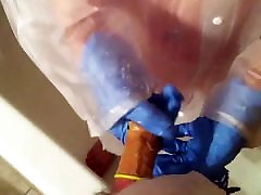 Latex collete enormous erect clitoris Blue 1175 Raincoat Shower Gloves