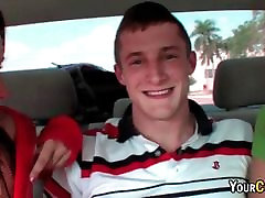 College Stud Gets A Double Backseat Blowjob