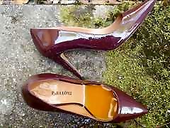 Piss in wifes red patent stiletto real czech wife share heel
