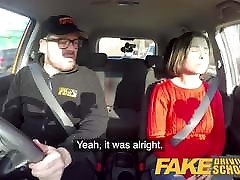 Fake Driving saggy tit ride Jealous learner wants hard fucking