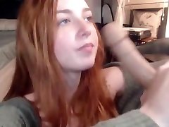 Redhead coles bunk practicing blowjob with dildo