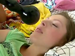 Sweet teen Kacie has a black dildo skinny raven dp her ass, paving the way for a big cock