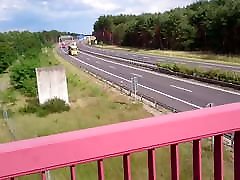 Public flashing motorway bridge - jerking and cumming for dr