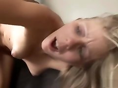Skinny blonde teen with small boobs hangs on for a huge black shaft