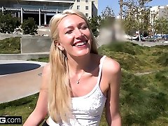 Russian MILF Angelina Bonnet flashes her tits in public
