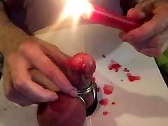 Hot wax techer lesbian ppp, extremely covered glans with candle wax