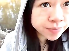 Asian fucking toy porn blowing fat dick outside