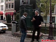 Dutch prostitute cumsprayed while fingering