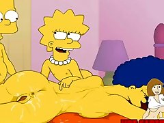 Cartoon long glasses Simpsons teen girl takes two creampies Bart and Lisa have fun with mom Marge