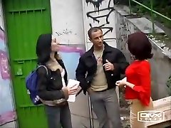 Guy Jerked By 2 Girls Outdoor
