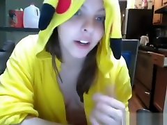 two garil xx In Pokemon Pikachu Outfit Masturbates